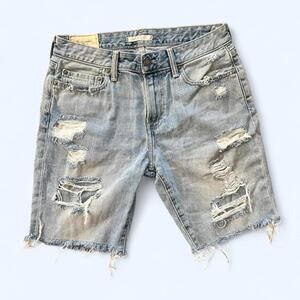 Abercrombie & Fitch distressed cotton denim shorts size 29 💙 y2k raw hem